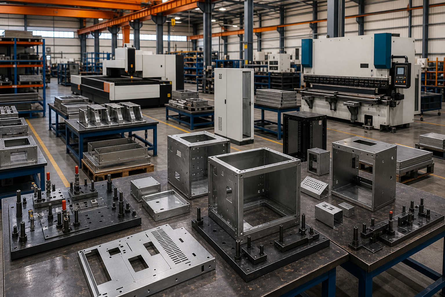 Metal fabrication setup with assembled parts
