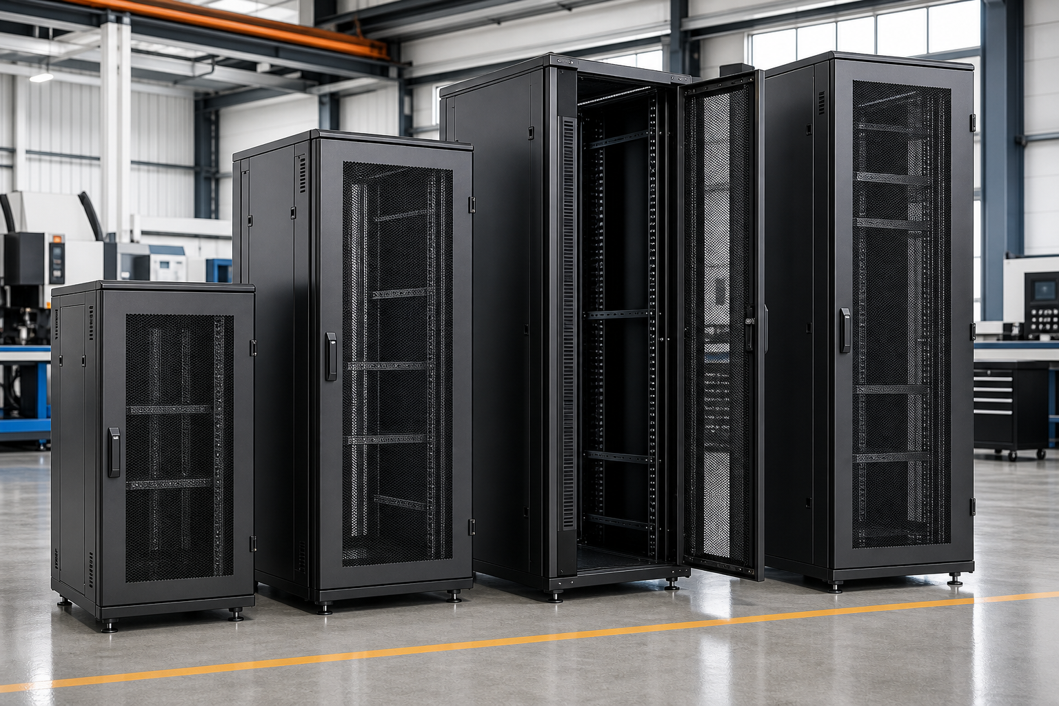Heavy-duty fabricated server rack production environment